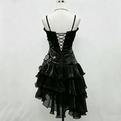 Süßes Ballkleid Spaghettiträger Burgund Kleines Schwarzes Organza Mit Silberperlen Partykleid Heimkehrkleider N3907