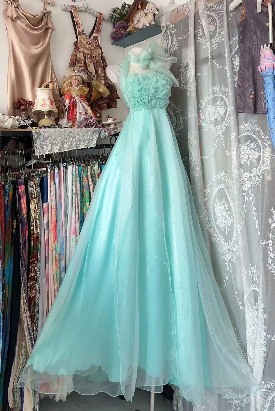 Robe de soirée longue bleue en tulle, coupe trapèze, dos nu, style simple, robe de bal, robe d'invitée de mariage élégante N907