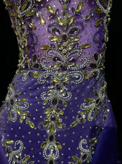 Sirène Vintage Col Bateau Violet Avec Perles Tulle Robes De Bal Longues Inspirations Tenues De Soirée RB4343