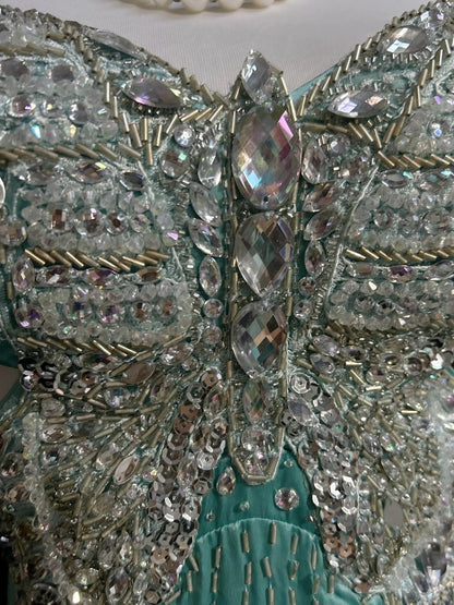 Classy Prom Dresses Mermaid Spaghetti Strap Backless Tiffany Blue Chiffon With Beaded Long Formal Evening Outfits N3708