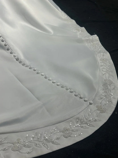 Vintage 90er Brautkleider Meerjungfrau Trägerlos Satin Weiß Perlen Sommer Garten Langes Brautkleid N3823
