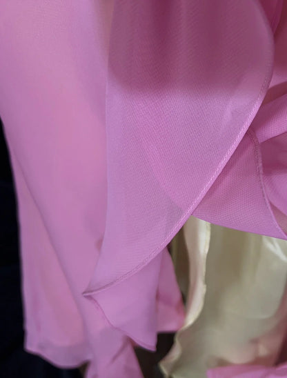 Bescheidene Ballkleider Inspo Meerjungfrau V-Ausschnitt Rosa Chiffon mit Rüschen-Perlenstickerei für Damen Festliches Kleid N3231