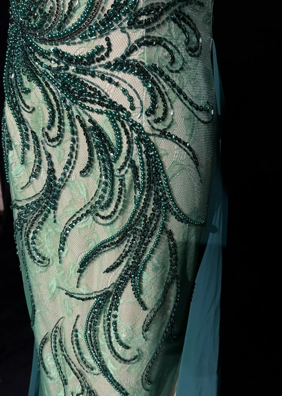 Vintage Ballkleider Meerjungfrau Spaghettiträger Grün Perlen 90er Lang Formelles Abendkleid N2649