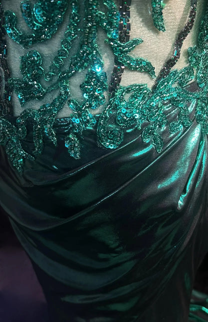 Robes de bal modestes d'inspiration sirène, épaules dénudées, vert émeraude foncé, fente, dentelle, robes de soirée longues années 80 N3389