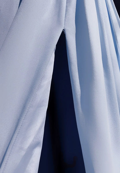 Vintage Meerjungfrau-Abschlussballkleider Schulterfrei Hellblau 70er Jahre mit Rüschen Chiffon Langes festliches Partykleid N2517