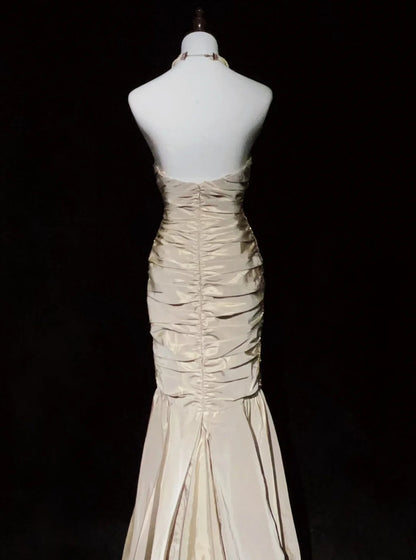Vintage Abschlussballkleider 2000er Meerjungfrau Sweetheart Champagner mit Perlenbesatz Langes Ballkleid N3023