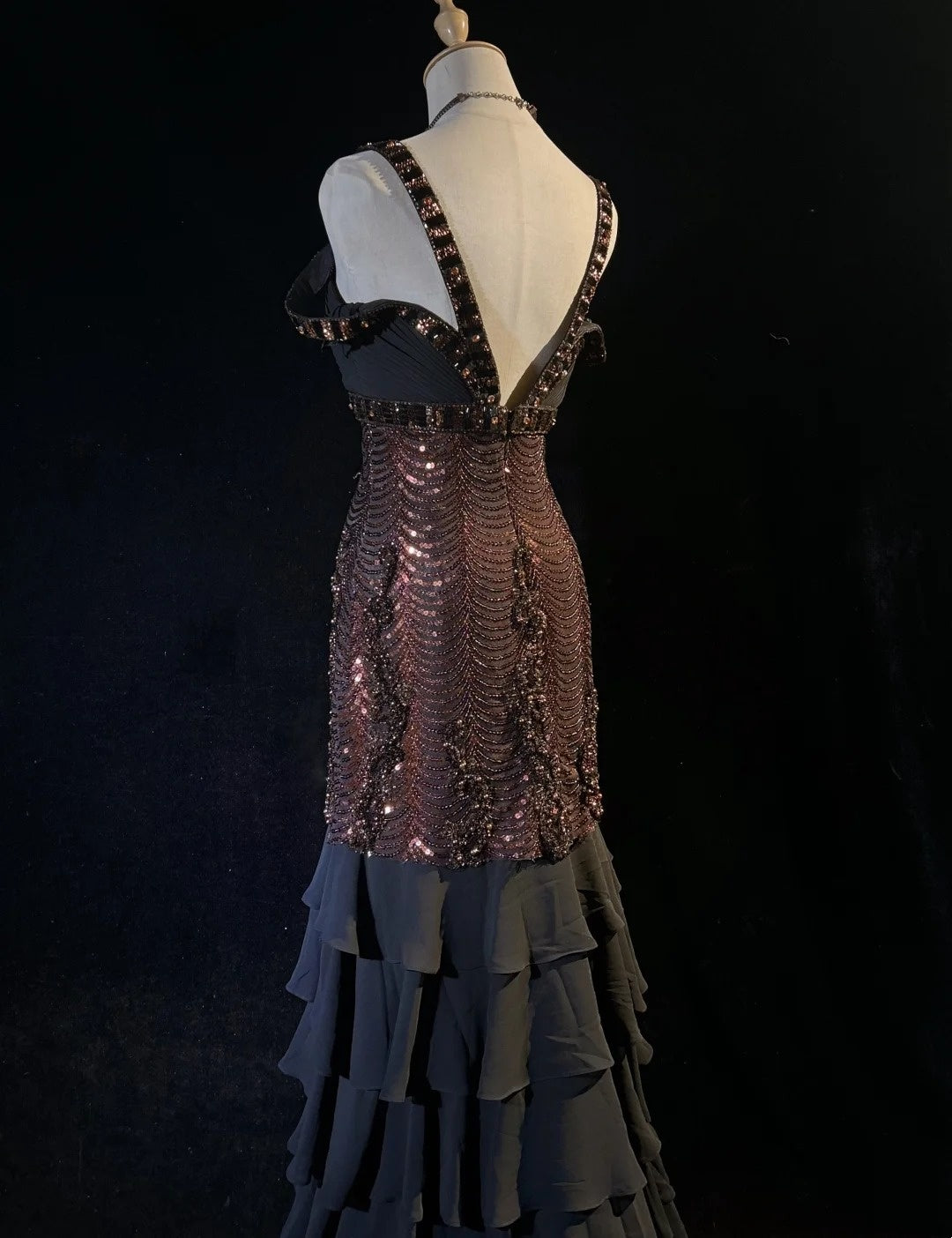 Robes de bal scintillantes sirène à fines bretelles en mousseline noire avec manches, tenues de soirée, longue robe de cérémonie RB3259