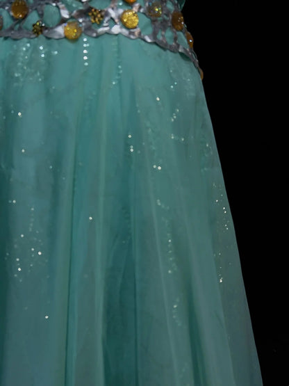 Vintage Prom Dresses A-Linie One-Shoulder Mintgrün 70er Jahre mit Rüschen Chiffon Langes Formelles Partykleid N2525