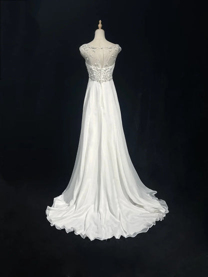Robes de mariée de fantaisie de conte de fées A ligne Scoop Perles blanches Robe de mariée longue Robes de mariée N2600
