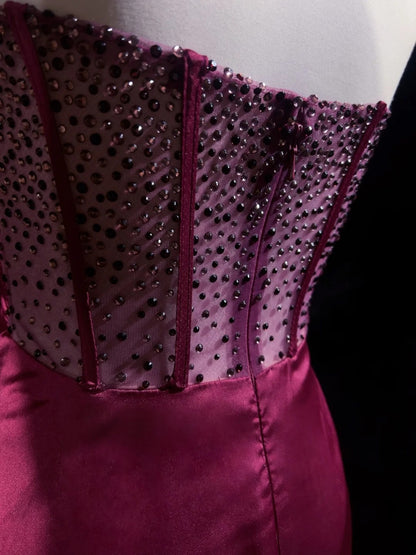 Vintage Prom Dresses A line Sweetheart Hot Pink Satin 70s With Beads Long Formal Gown N2530