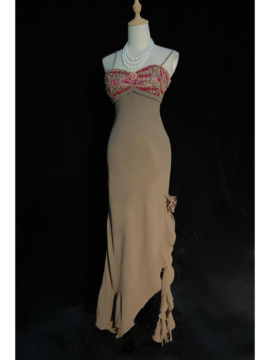 Vintage Abschlussballkleider 90er Meerjungfrau Spaghettiträger Chiffon Lang Semi-Formelle Abendkleider N3655