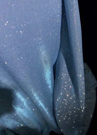 Inspiration Robes de Bal Élégantes Sirène Col V Bretelles Paillettes Bleues avec Volants pour Femmes Robe de Soirée N3227