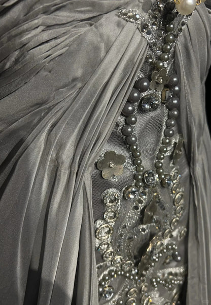 Vintage 90s Prom Dresses Sheath Sweetheart High Low Silver Grey Chiffon Long Prom Gown N3020