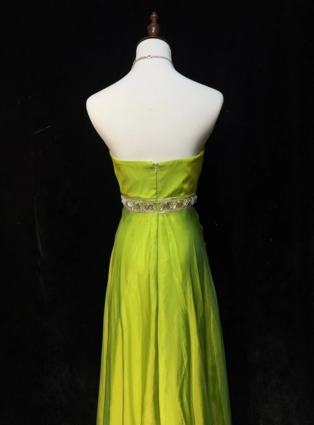 Robes de bal vintage des années 90, en mousseline de soie verte, sans bretelles, coupe trapèze, avec cape plissée, tenues de soirée formelles N3852