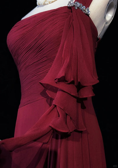 Dreamy 90s Prom Dresses Mermaid One Shoulder Red With Pleated Formal Evening Outfits N3845