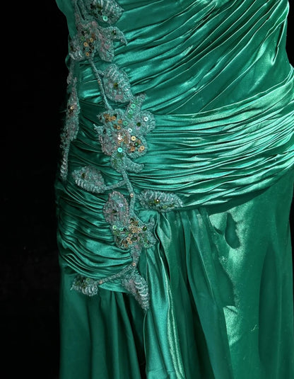 Vintage Prom Dresses Inspo Mermaid Square Neck Green Satin 90s With Appliqued For Women Formal Gowns N3332