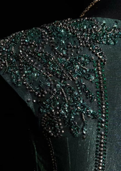Vintage Prom Dresses A line Scoop Emerald Green Satin Long 2000s Party Evening Formal Gown RC1142