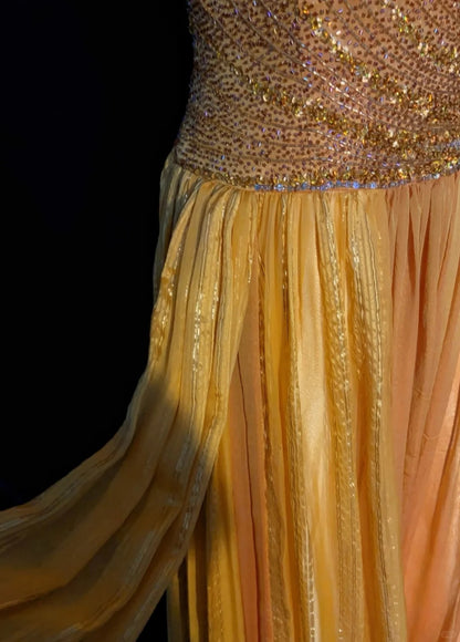 Robe de Soirée Formelle N4198 pour 18ème Anniversaire, Élégante, Jaune Carré, Coupe Trapèze, avec Perles
