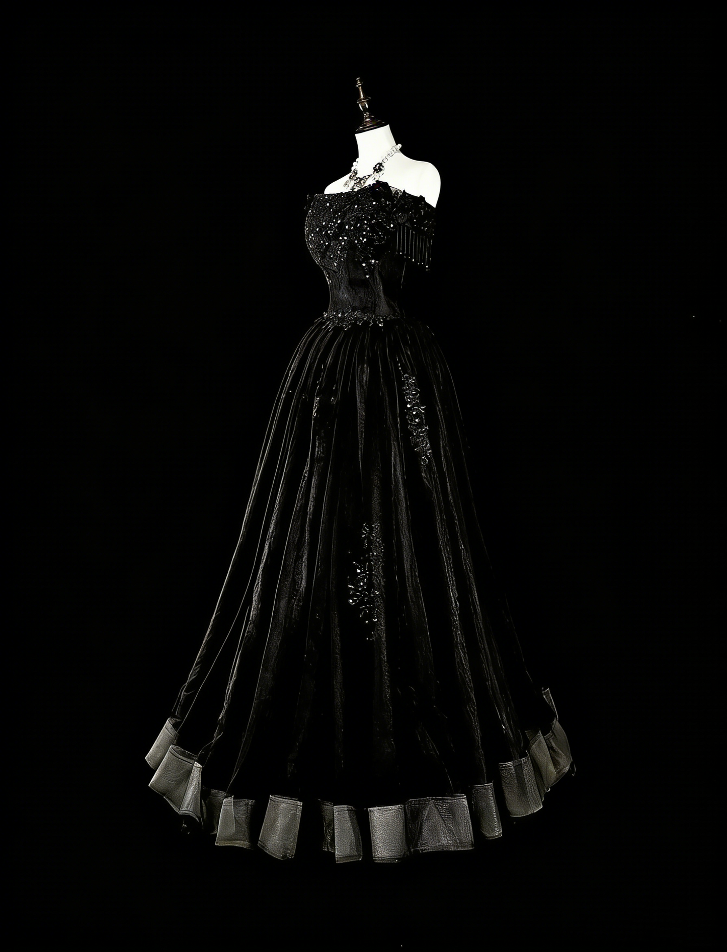Robe de bal vintage esthétique pour le bal des années 70 Robe de soirée longue en tulle noir bustier N2152