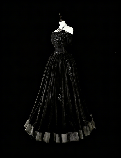 Robe de bal vintage esthétique pour le bal des années 70 Robe de soirée longue en tulle noir bustier N2152