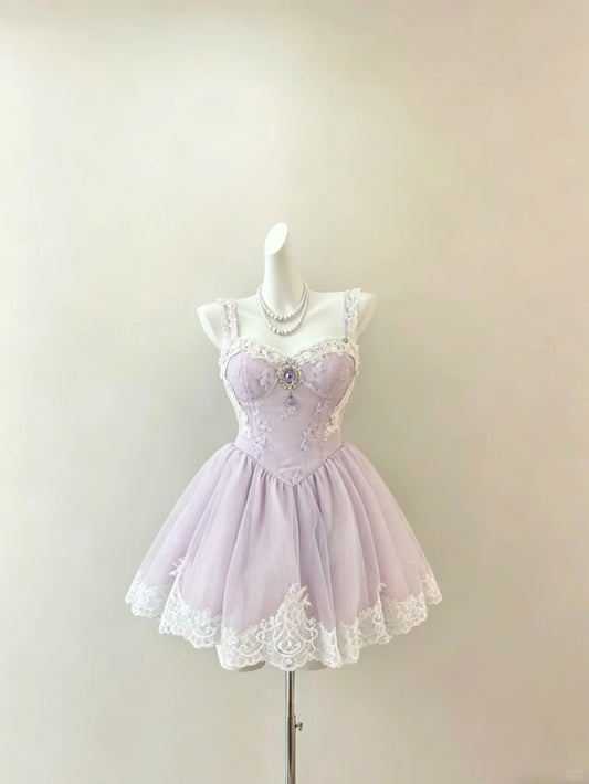 Timeless Short Homecoming Dresses Ball Gown Spaghetti Strap Lilac Lace Short Graduation Mini Hoco Dress RB4701