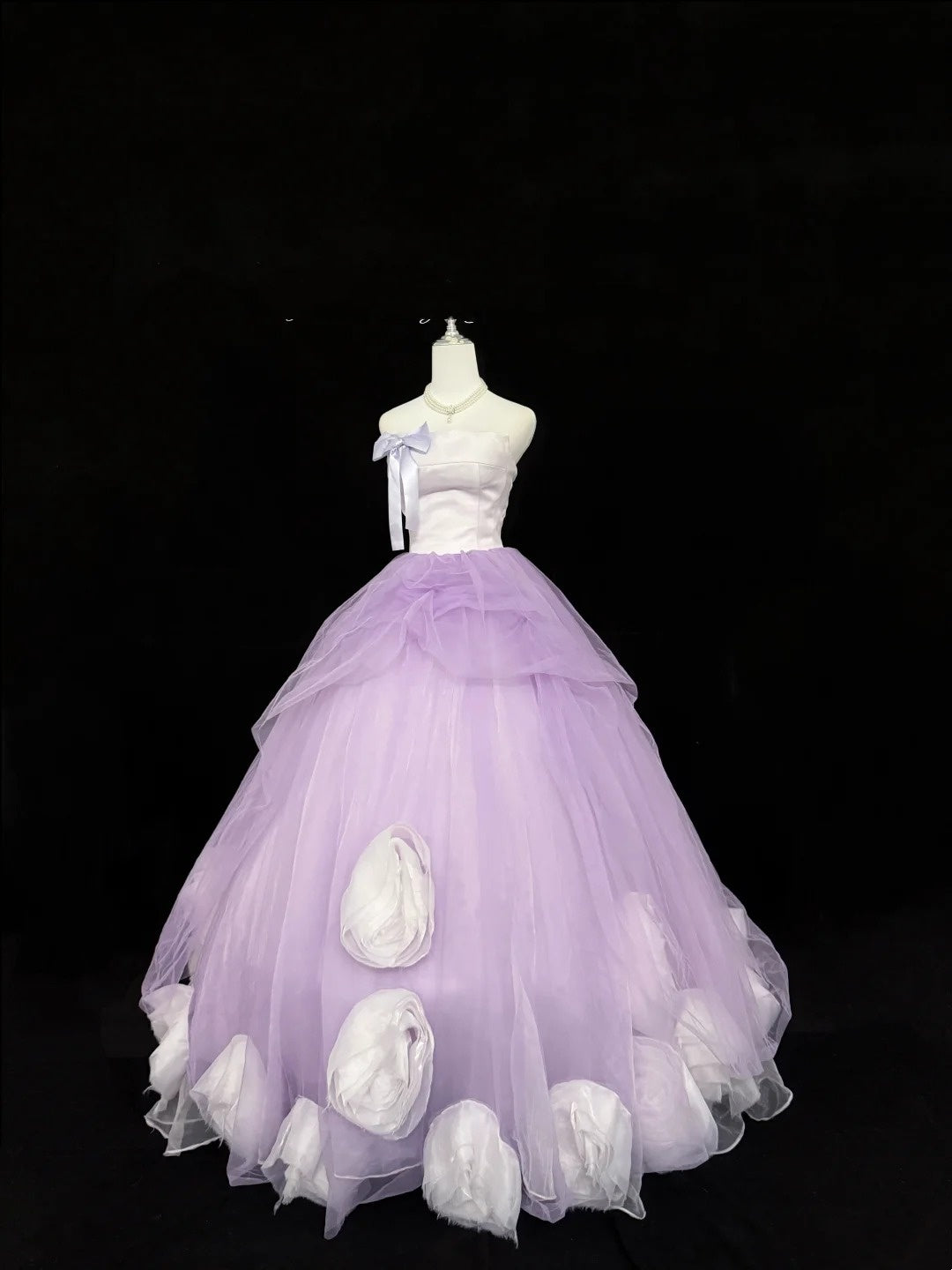 Sweet 15 Quinceanera Dress Ball Gown Strapless Lilac With Flowers Tiered Tulle 15th Birthday Gown RC0223