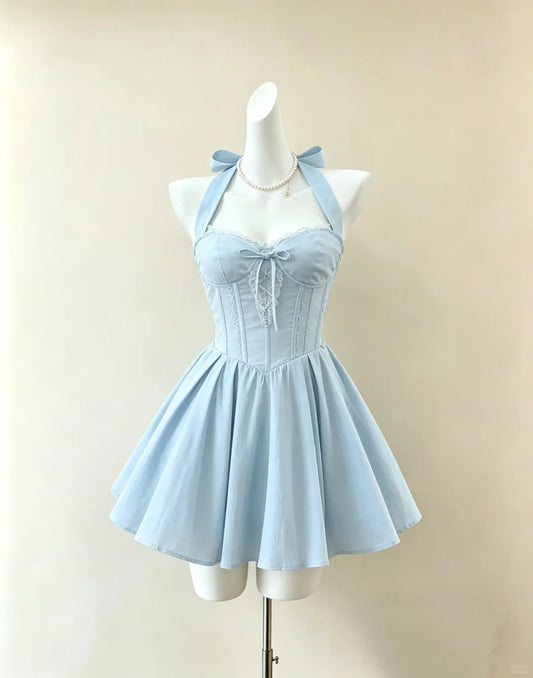 Elegant A Line Halter Blue Chiffon Mini Short Cocktail Gown Homecoming Dresses Ideas Hoco Outfits RB4841