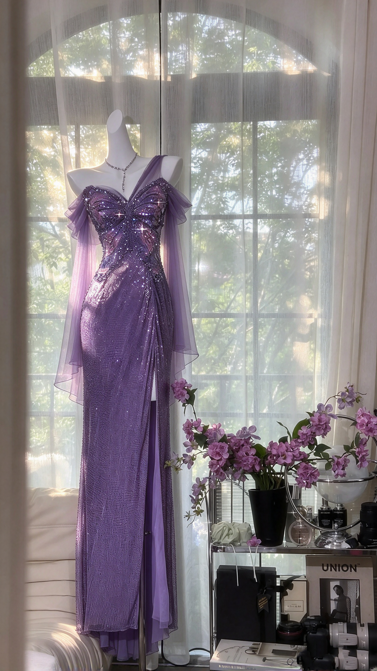 Prom Dresses Inspiration Mermaid One Shoulder Lilac Sequin Slit With Beading Long Formal Party Gown 8th Grade Dress RC1243