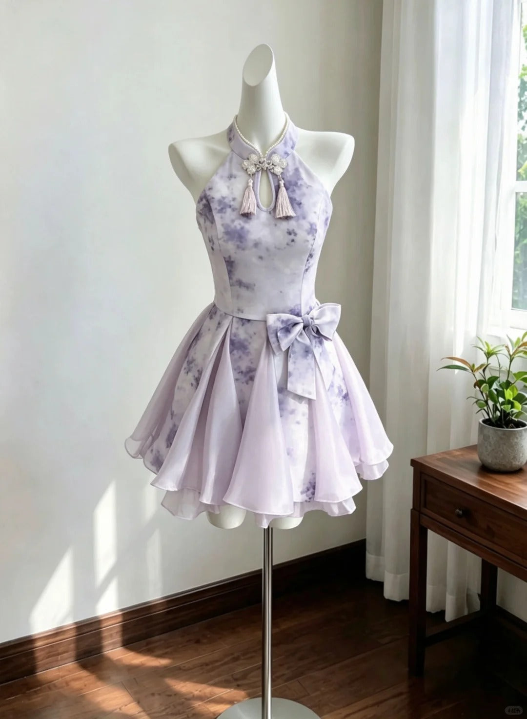 Pretty A line High Neck Lilac Chiffon Mini Short Cocktail Homecoming Dresses Ideas Hoco Outfits RB4926