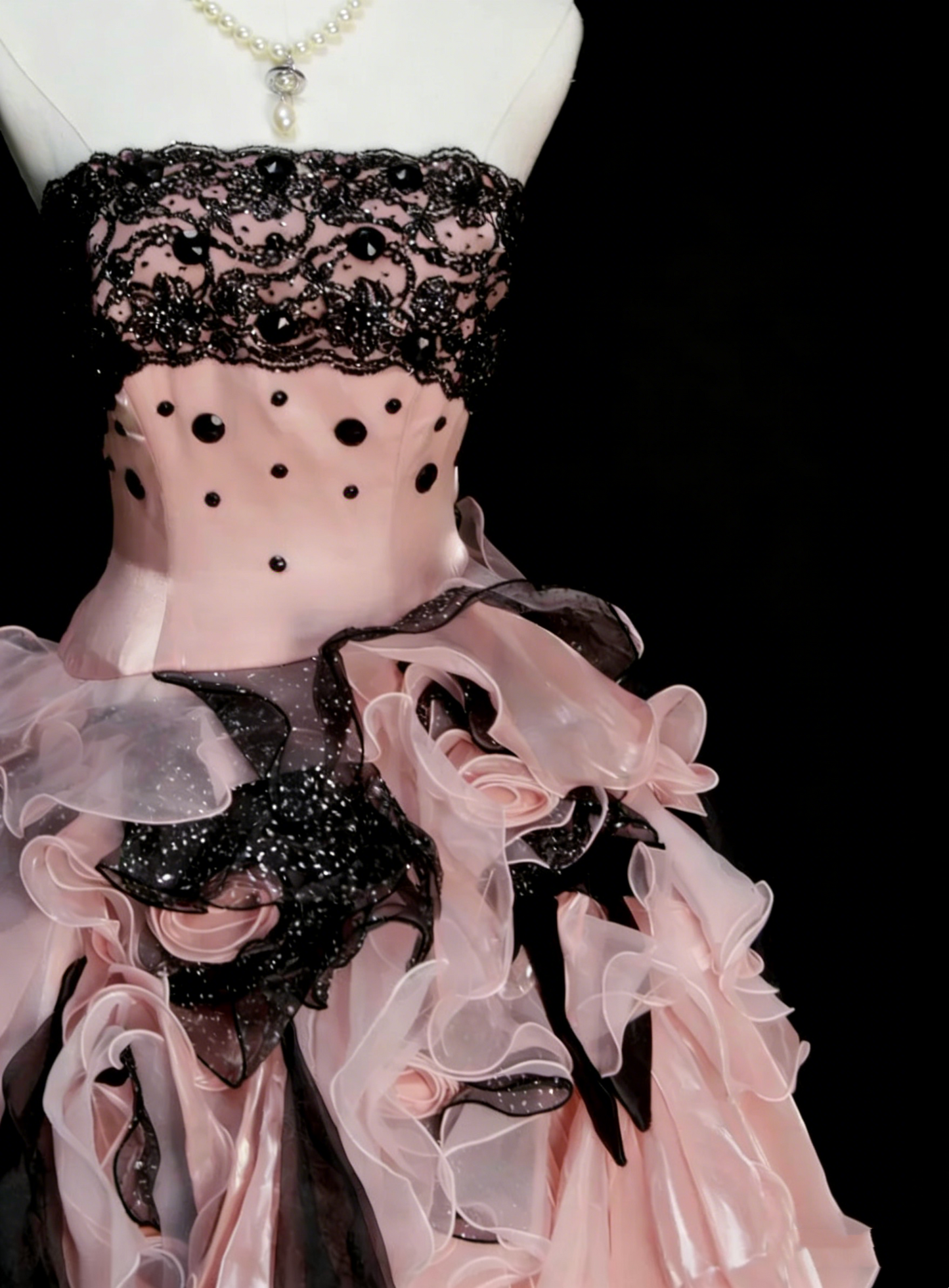 Robe de soirée bustier rose en tulle avec volants à plusieurs niveaux, longues robes de bal N2242