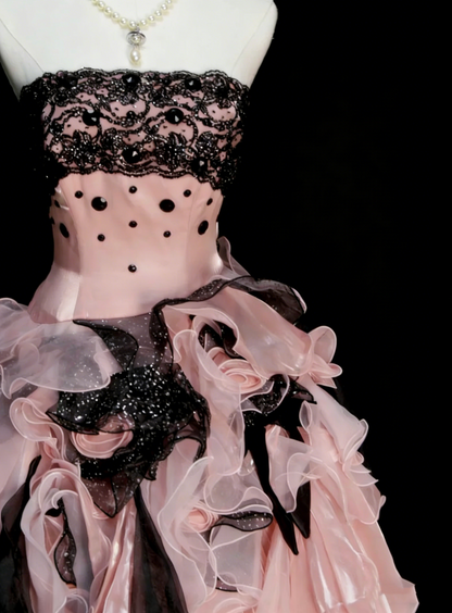Robe de soirée bustier rose en tulle avec volants à plusieurs niveaux, longues robes de bal N2242