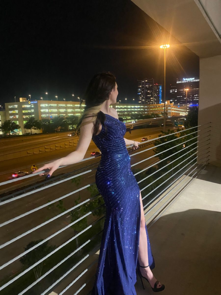 Robe de bal sirène longue fendue bleu roi, robe de soirée formelle et scintillante AB1591