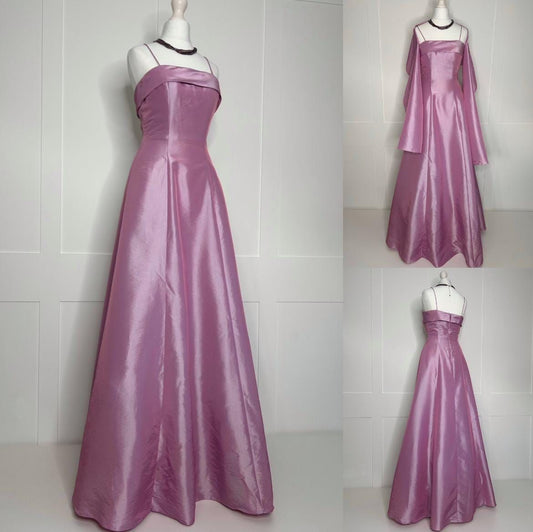 Vintage A-Linie 2000er Spaghettiträger Flieder mit Cape Abendkleid Lange Abschlussballkleider N2667