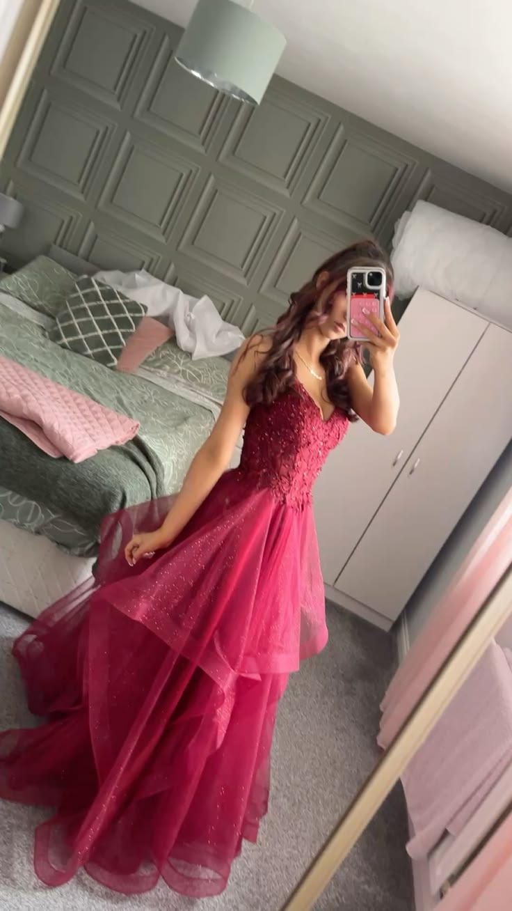 Burgundy Evening Gown | Aesthetic Princess Prom Dress Fairytale Ball Gown Long Floor Length Formal Dresses RC1323