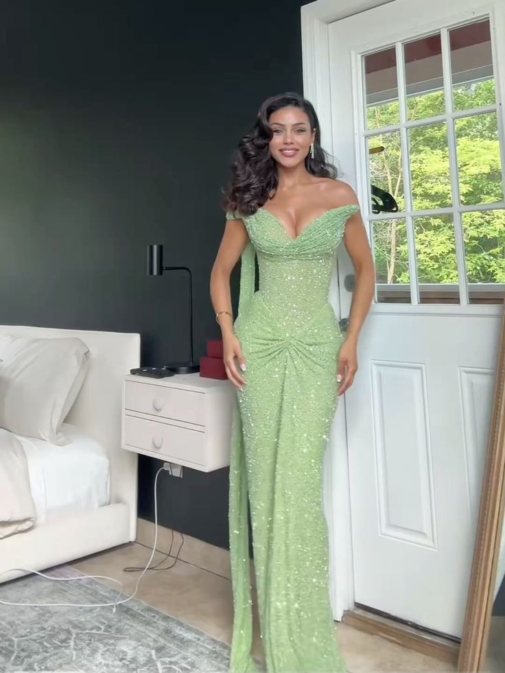 New Arrive Elegant Green Long Party Dress Prom Dress Mermaid Bodycon For Women N4069