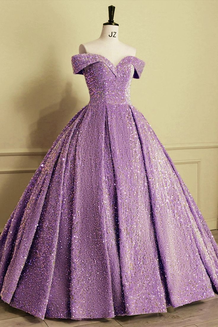 Robe de bal scintillante à épaules dénudées lilas, longue robe de quinceañera à sequins, robe de luxe pour anniversaire (15-16 ans), AB1976
