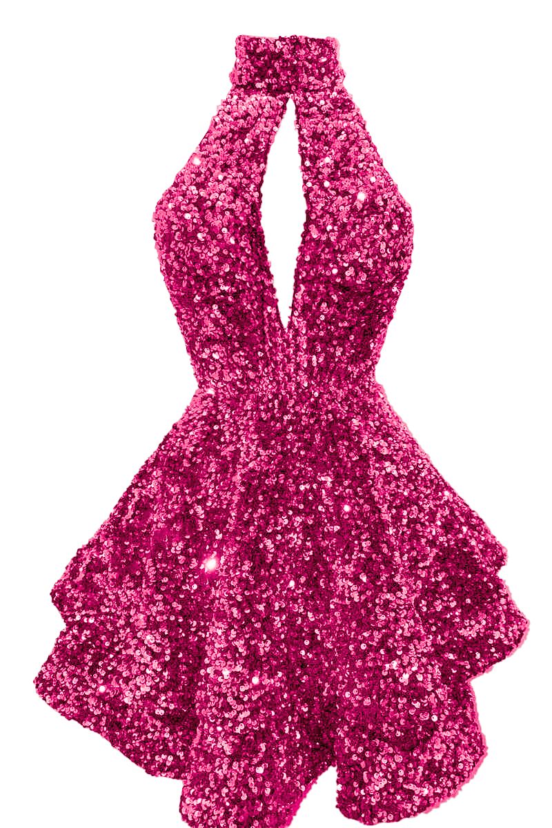 Shinning Ball Gown Halter Pink Sequin 17th Birthday Homecoming Dress Graduation Outfits RB6827