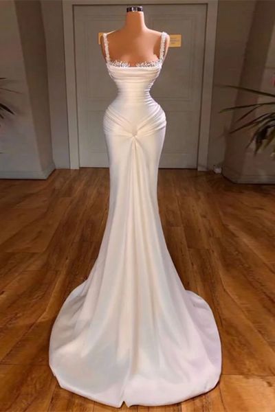 Robe de bal sirène sans manches à bretelles ornée de perles AB1641