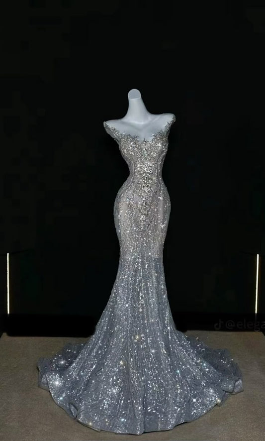 Elegante Abschlussballkleider Meerjungfrau Wunderschönes Glitzerndes Roter Teppich Abendkleid Langes Festliches Kleid N4042