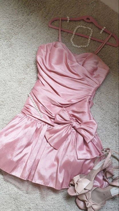 Pink Spaghetti Strap Homecoming Bodycon Dress Graduation Dance Birthday 17th Party Outfits RB3201