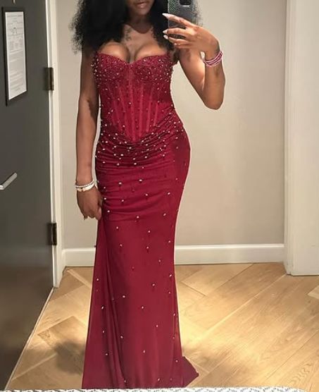 Shinning Mermaid Strapless Champagne Silver Beads Sequin Prom Dresses Party Dress 20th Birthday Outfits Graduation Dress RB1384