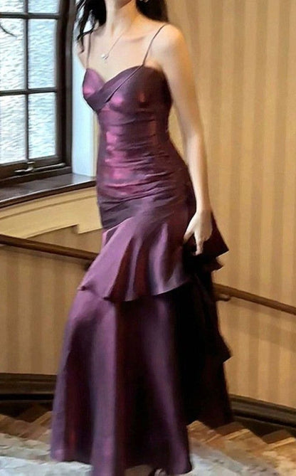 Elegantes und schickes asymmetrisches Rüschen-Cami-Kleid für Damen, schlichtes Party-, Abschlussball-, Abend-, Geburtstags- oder Hochzeitsgastkleid AB956