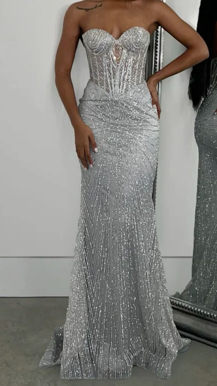 Funkelndes, trägerloses Pailletten-Abendkleid im Meerjungfrauenstil, langes Ballkleid, Partykleid, formelles Abendkleid AB986