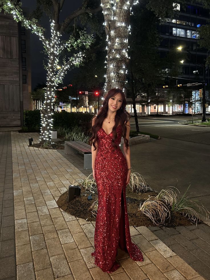 Elegantes, langes, burgunderrotes Meerjungfrauenkleid mit V-Ausschnitt und Pailletten, formelles Abendkleid, elegantes Partykleid AB2053