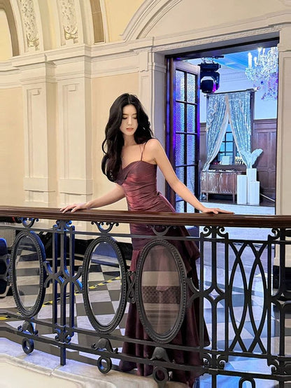 Elegantes und schickes asymmetrisches Rüschen-Cami-Kleid für Damen, schlichtes Party-, Abschlussball-, Abend-, Geburtstags- oder Hochzeitsgastkleid AB956