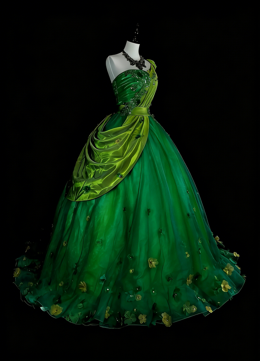 Vintage Ball Gown One Shoulder Green Tulle With Ruffles Sweet 16 Dresses Quinceanera Dress Long 15 Vestidos De Fiesta N1463