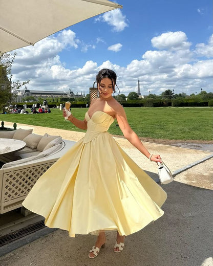 Robe midi jaune beurre élégante pour les vacances d'été, robes de soirée, robes de bal AB1760