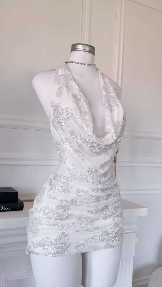 Sparkly Homecoming Dresses Outfit inspo Sheath Halter White Hoco Dres Mini Birthday Cocktail Outfits RB9198