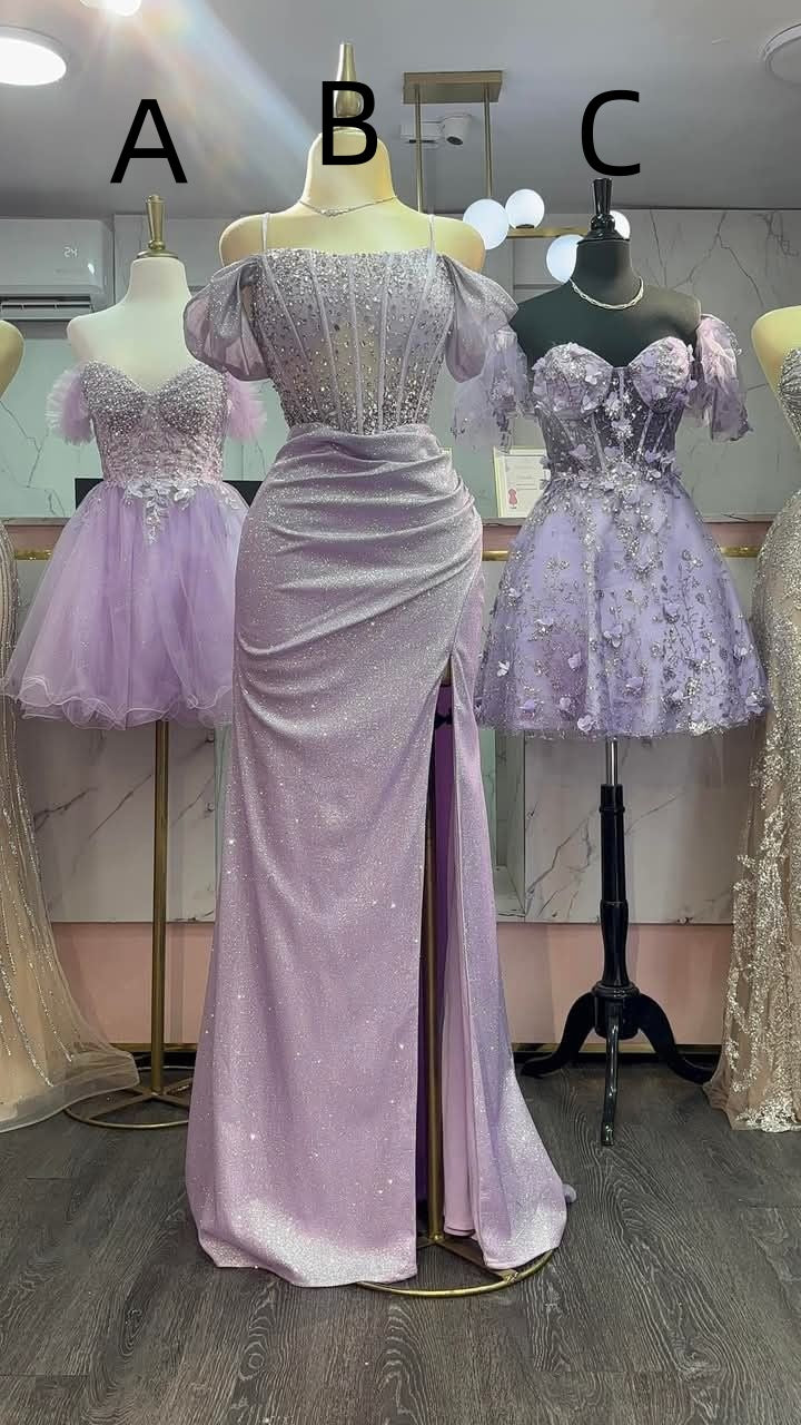 Prom Dress Sexy Mermaid Off The Shoulder Lilac Sequined Slit Long Graduation Party Dresses RC1015