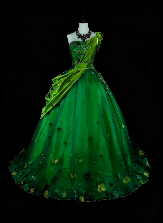Vintage Ball Gown One Shoulder Green Tulle With Ruffles Sweet 16 Dresses Quinceanera Dress Long 15 Vestidos De Fiesta N1463